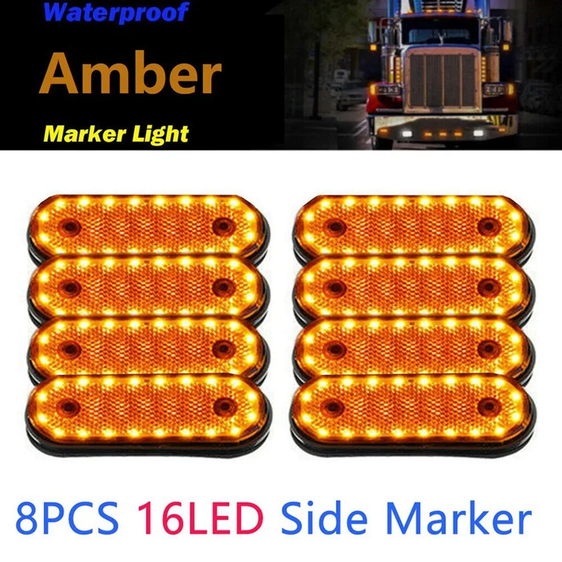 16PCS Amber Markerings Light Side Marker 20LED 24V Trusk Lamp Pickup Truck Side Marker Lights For Truck