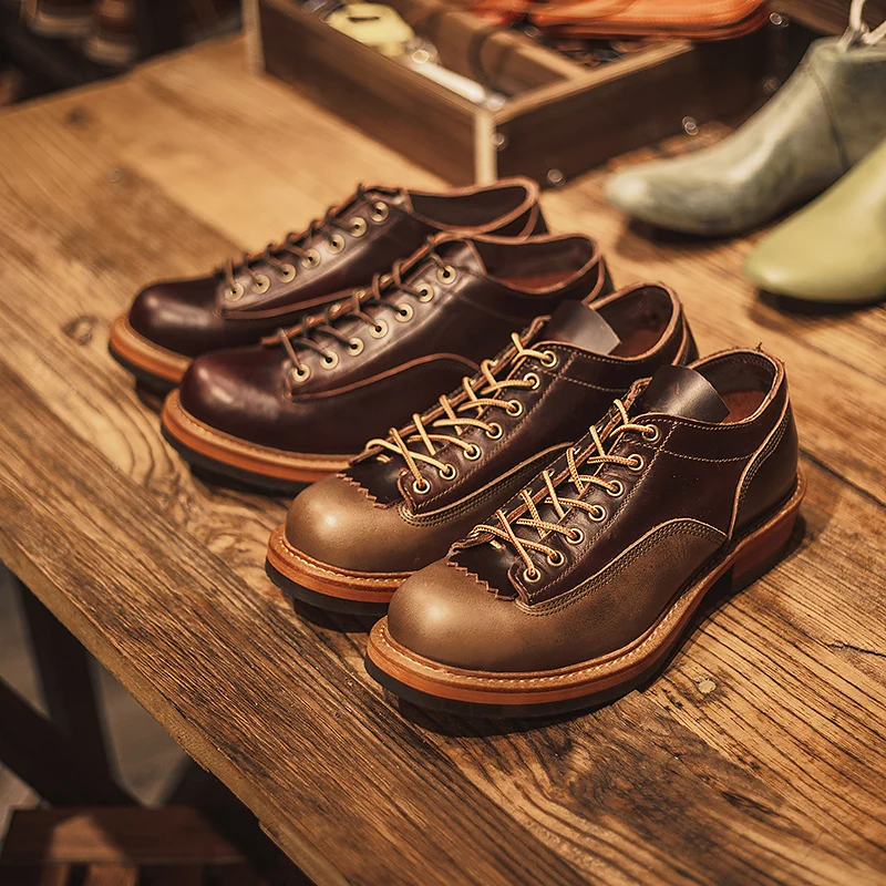 Jesienno-zimowa Vintage brytyjskie buty męskie ręcznie robione platformy sukienka z prawdziwej skóry buty z okrągłymi noskami oprzyrządowanie buty motocyklowe