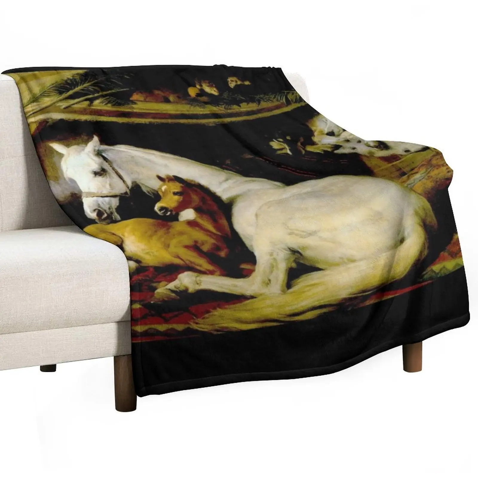 THE ARAB TENT : Vintage 1866 Edwin Landseer Mare and Foal Print Throw Blanket Luxury Travel christmas decoration Blankets