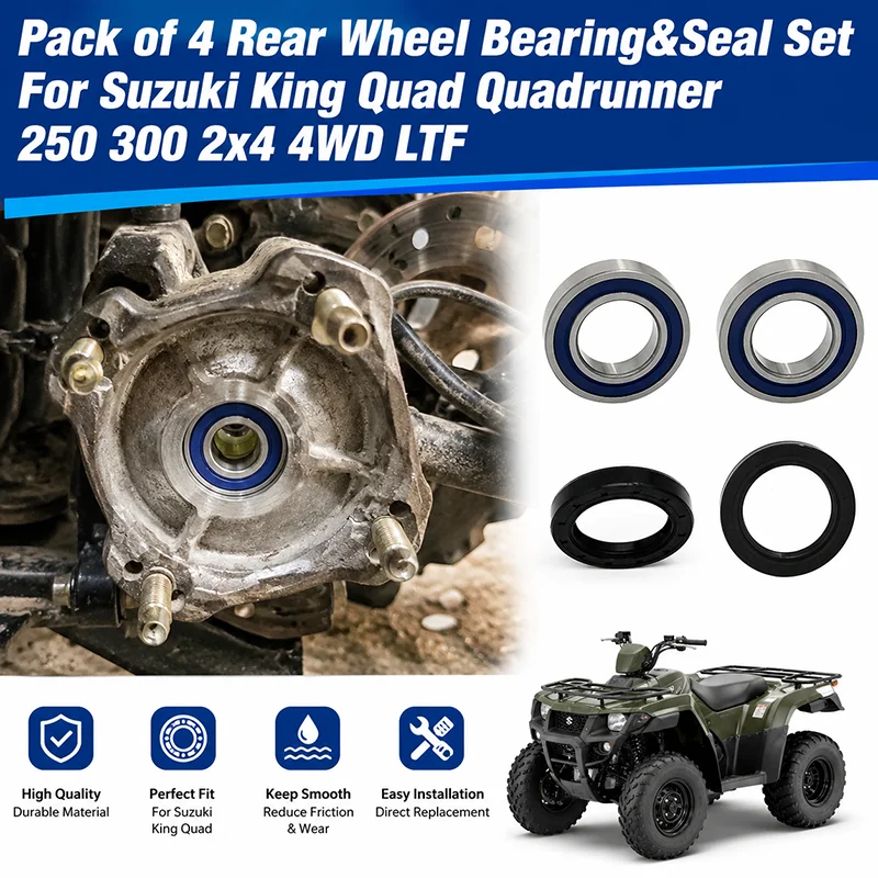 Pack of 4 Rear Wheel Bearing&Seal Set For Suzuki King Quad Quadrunner 250 300 2x4 4WD LTF