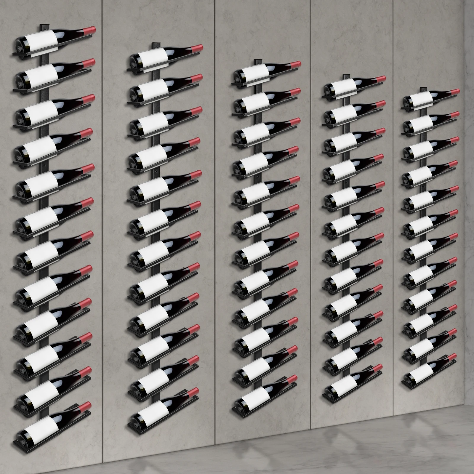 

5 Pack Wall Mounted Wine Rack for 60 Wine Bottles Wine Bottle Holder (Black)