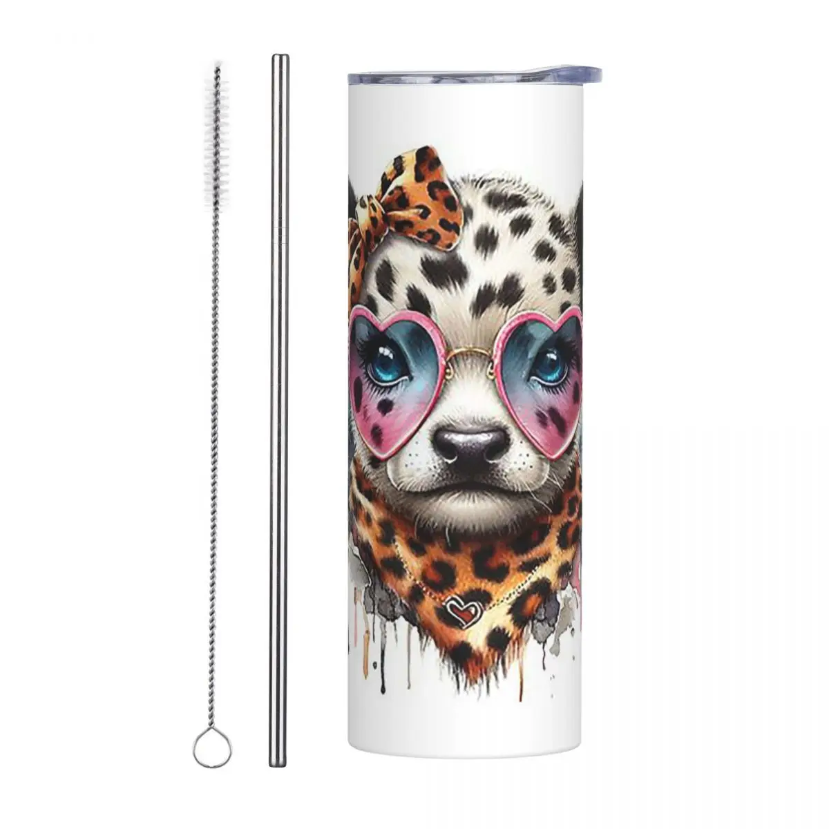 Highland Cow Glasses, Heart, Panther Skin Stainless Steel Tumbler Vacuum Insulated Mugs Thermal Cold Bottle Straws With Lid 20oz