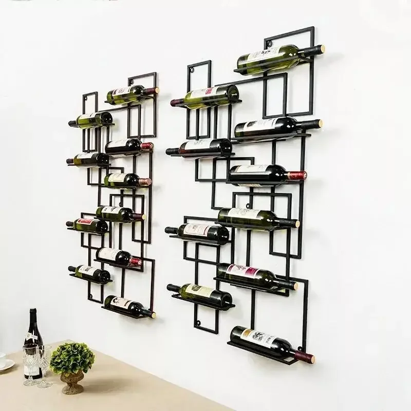 Chinese wrought iron wall hanging wine rack wall creative display decorative wall red