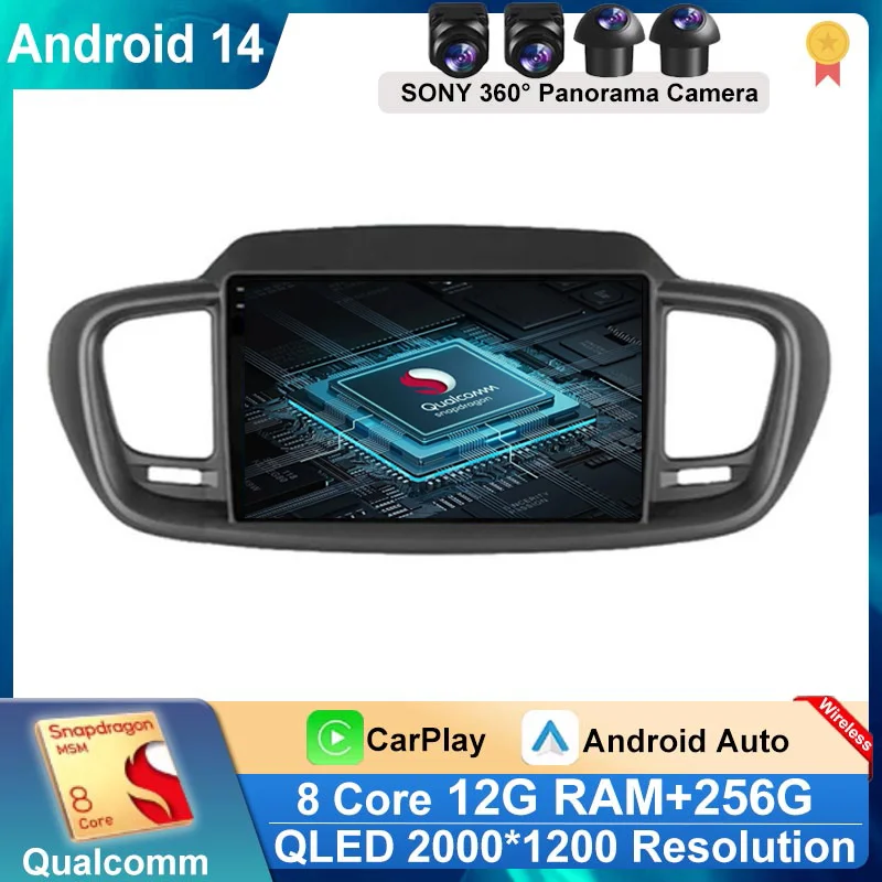 

Android 14 For Kia Sorento 3 2014 - 2017 Car Stereo Radio Player Multimedia GPS Navigation Wireless Carplay Auto Touch Screen