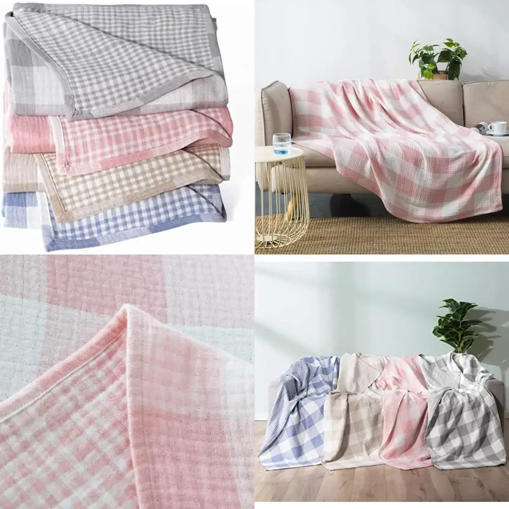 

Винтажное хлопковое муслиновое одеяло в клетку в стиле буйвола для внутреннего и наружного использования, двустороннее и дышащее