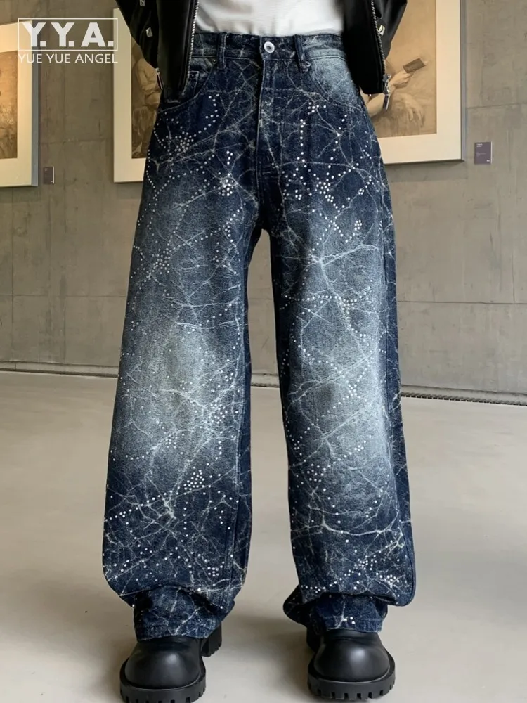 

Мужские джинсы в стиле High Street, американские, сине-серые, с граффити, повседневные, прямые, со средней посадкой, джинсовые брюки полной длины