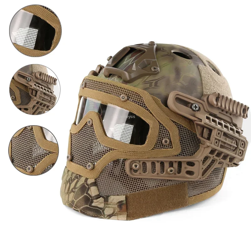 Full Covered Tactical Helmet HD Lens Airsoft Paintball Sports Protective Helmets  Combat CS Shooting Safety Helmet