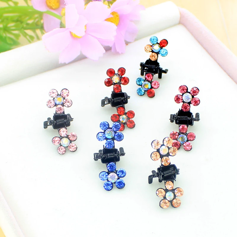 6Pcs/Lot Small 2x1cm New Fashion Cute Crystal Flowers Metal Hair Claws Geometric Hair Clips Headband Girls Styling Tool Braids