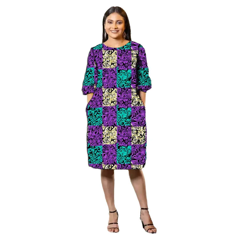 Half Sleeve African Dress Women Ankara Clothes Colorful Print National Costume Wedding/Party Wear