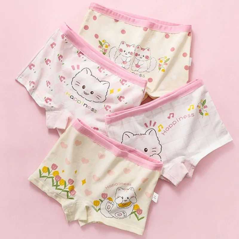 

4PCS Girls Cotton Soft Antibacterial Underwears Kids Cartoon Print Panties 3+y Young Child Clothing Breathable Comfort Knickers