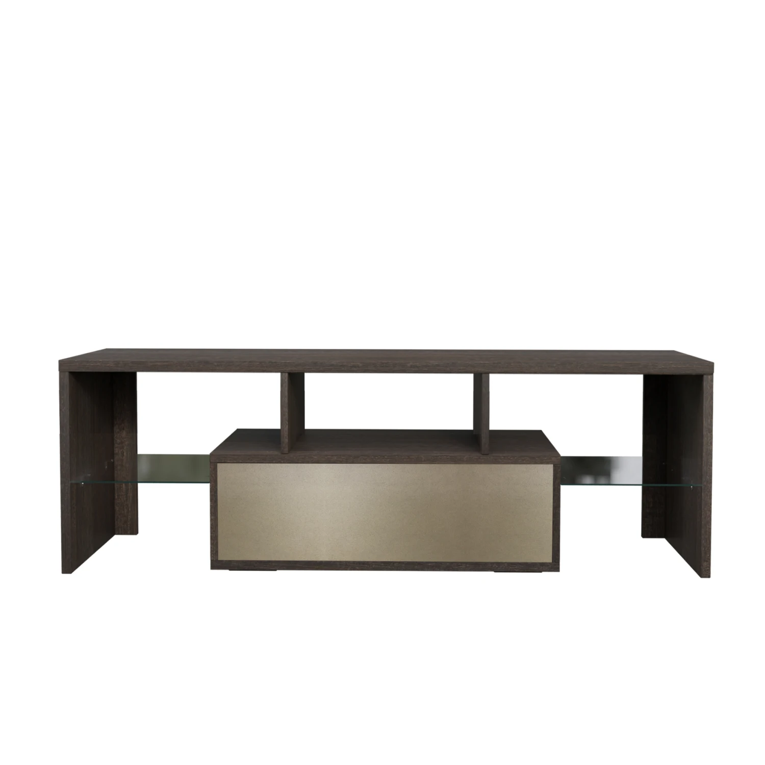 Soporte de TV moderno y sencillo de montaje rápido de 20 minutos, color marrón, con estante de vidrio templado, mueble de suelo, mueble de pared para TV, color marrón