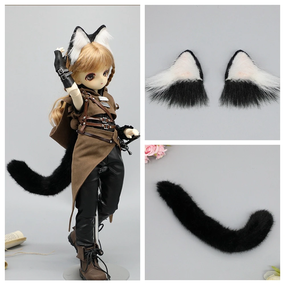 

1/3 1/4 BJD Doll Cute Cat Ears Headband Simulated Animal Ear Hair Hoop Doll Headwear Tail Cosplay Accessory Dress Up Girl Gifts