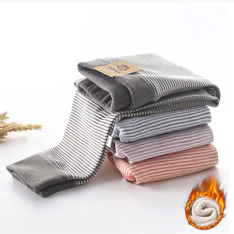 New Children's Pants Boys Girls Autumn/Winter stripe Plush Warm Pants for Middle Big Children Thick Underpants for1-14Y