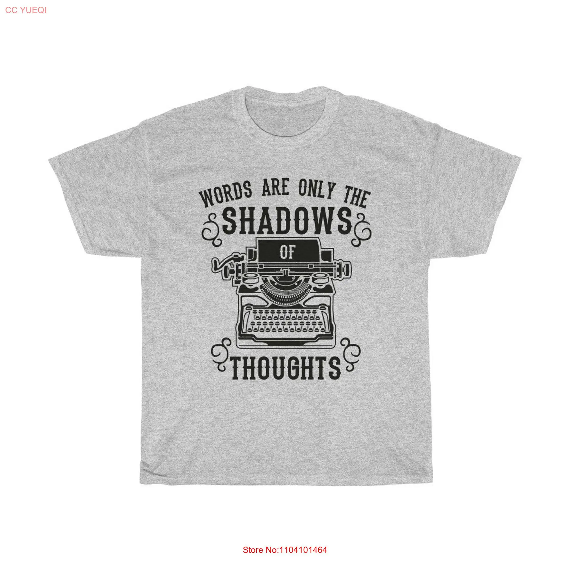 Shadows Of Thoughts Heavy Cotton T Shirt With Vintage Inspired Image an Antique Typewriter Lighter Colors