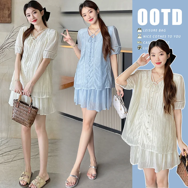 

2025 Summer Maternity Set New Chinese Style Loose Fit Blouse with Shorts Trendy Two Piece Pregnancy Outfit Comfortable