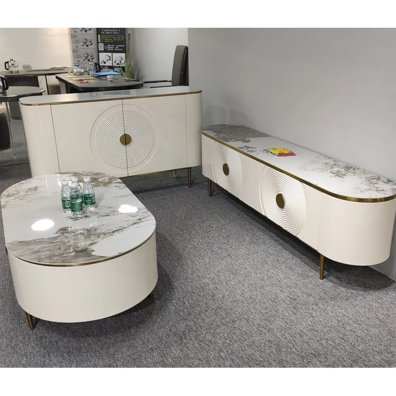 Combinaison de table basse post-moderne simple et légère, meuble TV de luxe pour salon, meuble de sol haut en dalle de roche de style Hong Kong