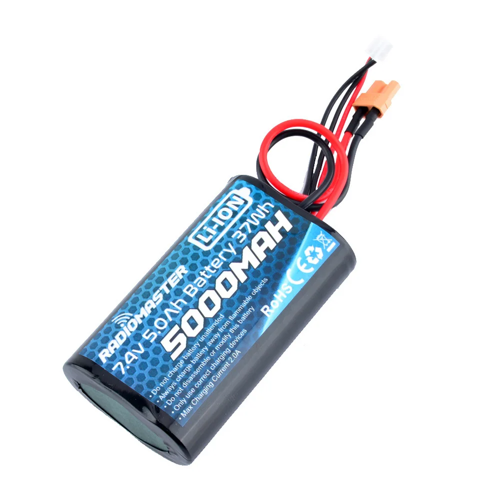 RadioMaster 5000mah 7.4V 2S 37wh Li-ion Battery High Capacity JST-XH and XT30 Plug for TX16S TX18S Remote Control Transmitter