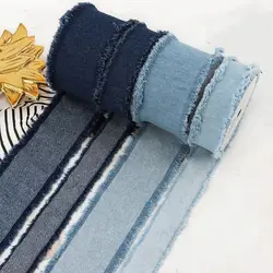 New 1.5Yards Denim Ribbon Blue Cowboy Hairclip Bows DIY Sewing Crafts Solid Color Handmade Fringe Silk Ribbon DIY Sewing