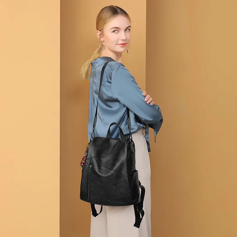 Anti Theft Women Casual Backpacks Ladies Travel Bag Leather Girl's School Bags Female Shoulder Bags