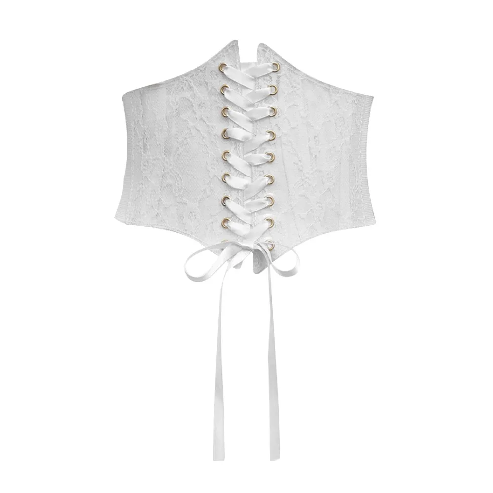 Wide Lace Corset Waist Belt PU Leather Flower Embroidery Silk Elastic Cummerbunds Decorative Stretchy Waistband Strap