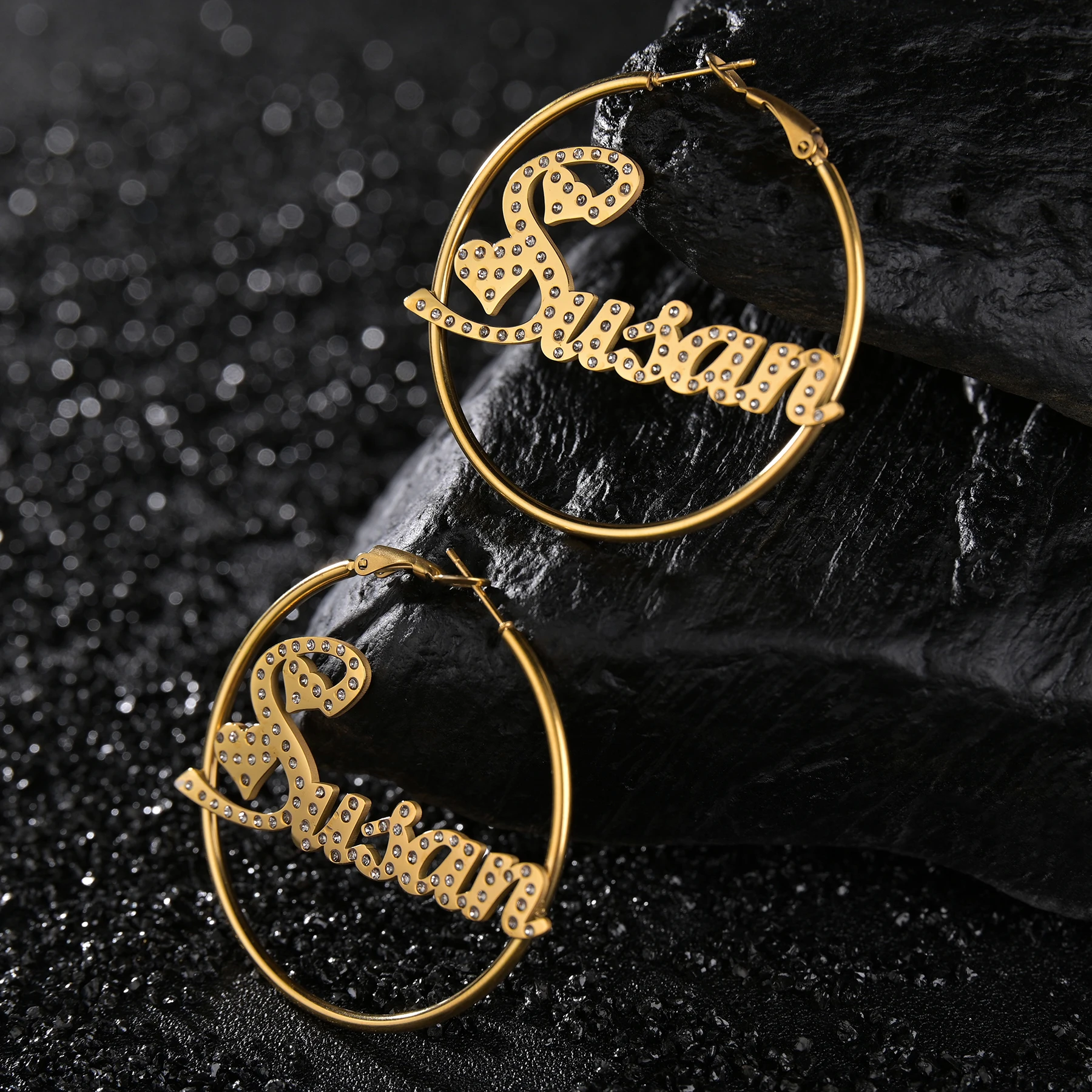 Atoztide Personalized 50mm Custom Name Earrings For Women Stainless Steel Heart Crown High Quality Weddings Party Jewelry Gift
