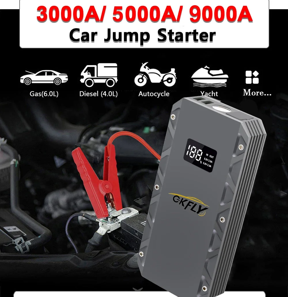GKFLY 3000A 5000A 9000A Auto Starthilfe Power Bank Tragbare 12V Start Gerät Power Auto Batterie Booster Buster für 10,0 L 8,0 L – Detail 10