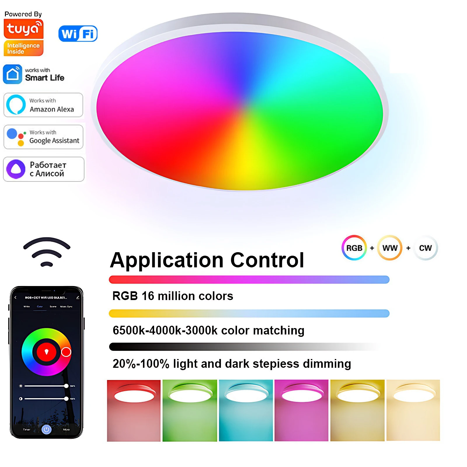 

Tuya Wifi Smart Ceiling Light RGB WW CW LED with Smart LifeApp Compatible with Alexa Google Home for Living Room Home Decoration