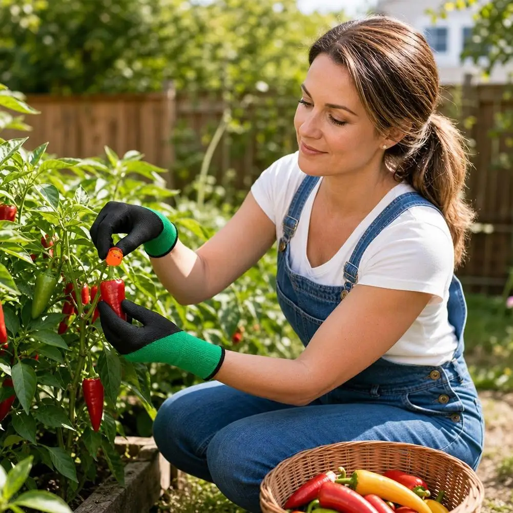 Garden Harvesting Gloves with Thumb Knife Finger Cutter for Picking Pepper Berry Strawberry Fruit Picking Tool