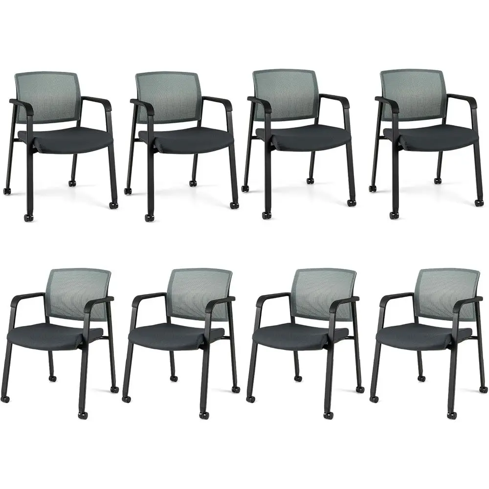 

8-Pack Stackable Waiting Room Chairs with PU Wheels, Armrests, Ideal for Office, School, Lobby, and Conference Rooms, Grey