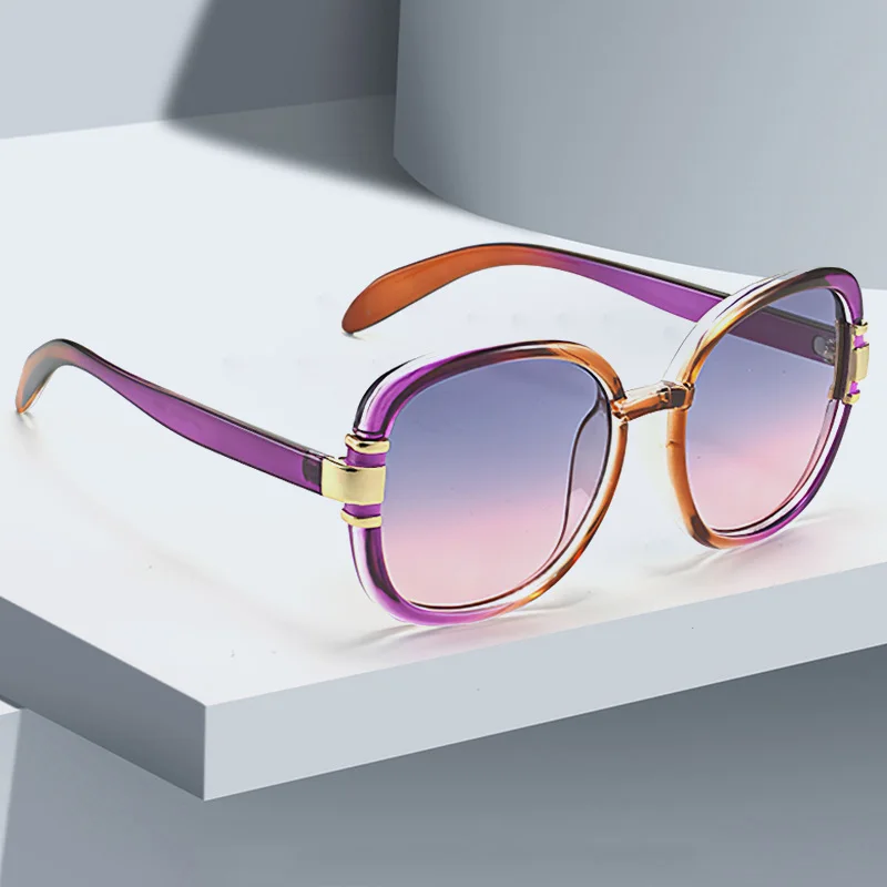New In 2025 Sunglasses for Women Modern Fashion Purple Orange Gradient Decorative Glasses Transparent Plastic Frame Metal