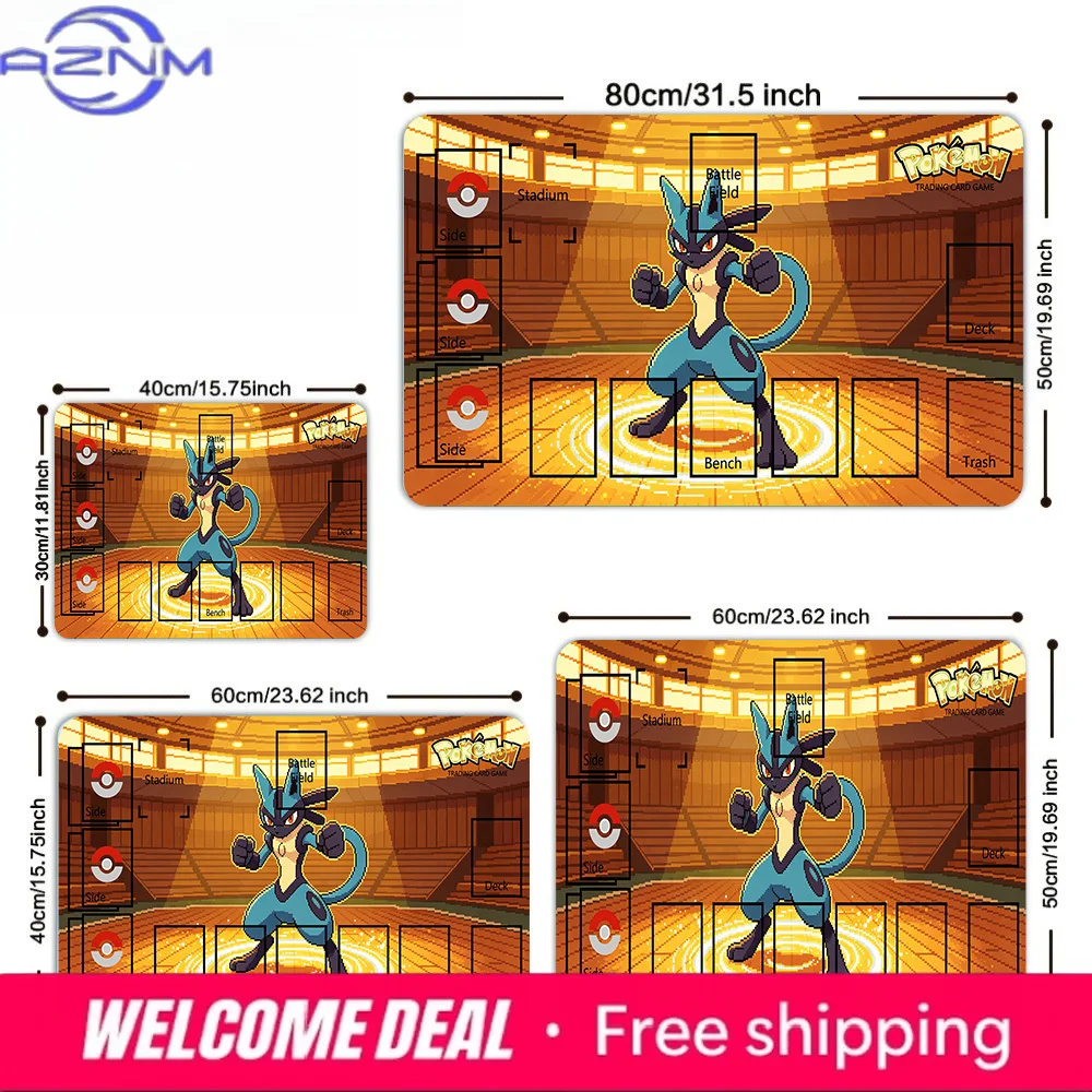 

Lucario Pixel Art Battle Arena TCG Playmat with Zones Non-slip Desk Mat for PTCG Card Game