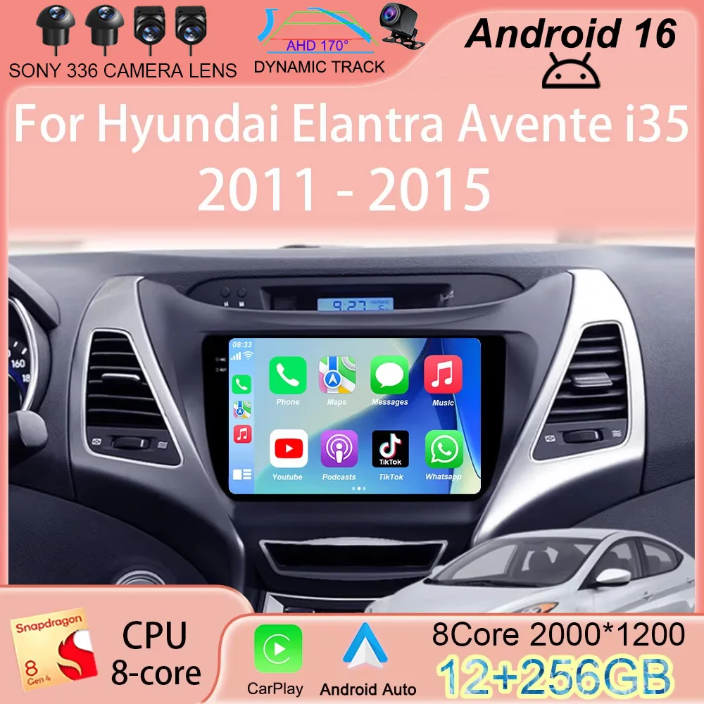 

Android 16 Car Radio Carplay Auto GPS Navigation Multimedia Player For Hyundai Elantra Avente i35 2011 - 2015 video Stereo 2 DIN