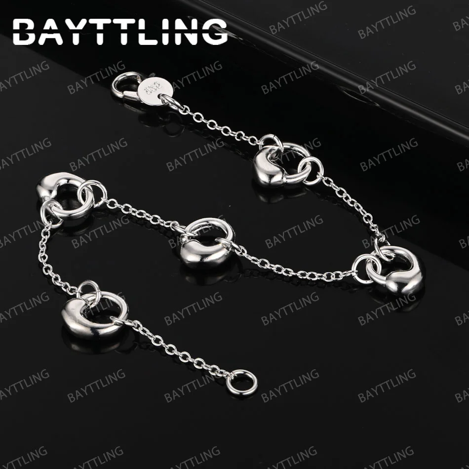 

New 8 Inches 925 Sterling Silver Round Water Drop Bracelet Women Men Fashion Charm Christmas Gift Jewelry Party