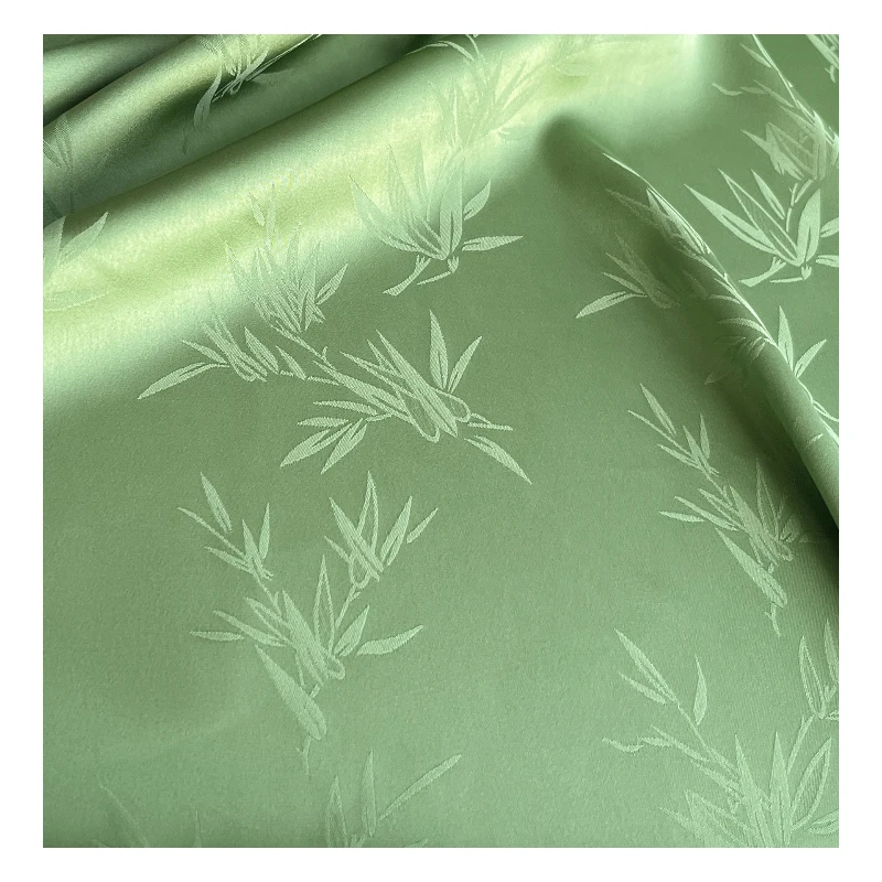 Green Bamboo Patterned Jacquard Acetate Fabric Soft and Silky Chinese Style Silk Cheongsam Dress Designer Fabric