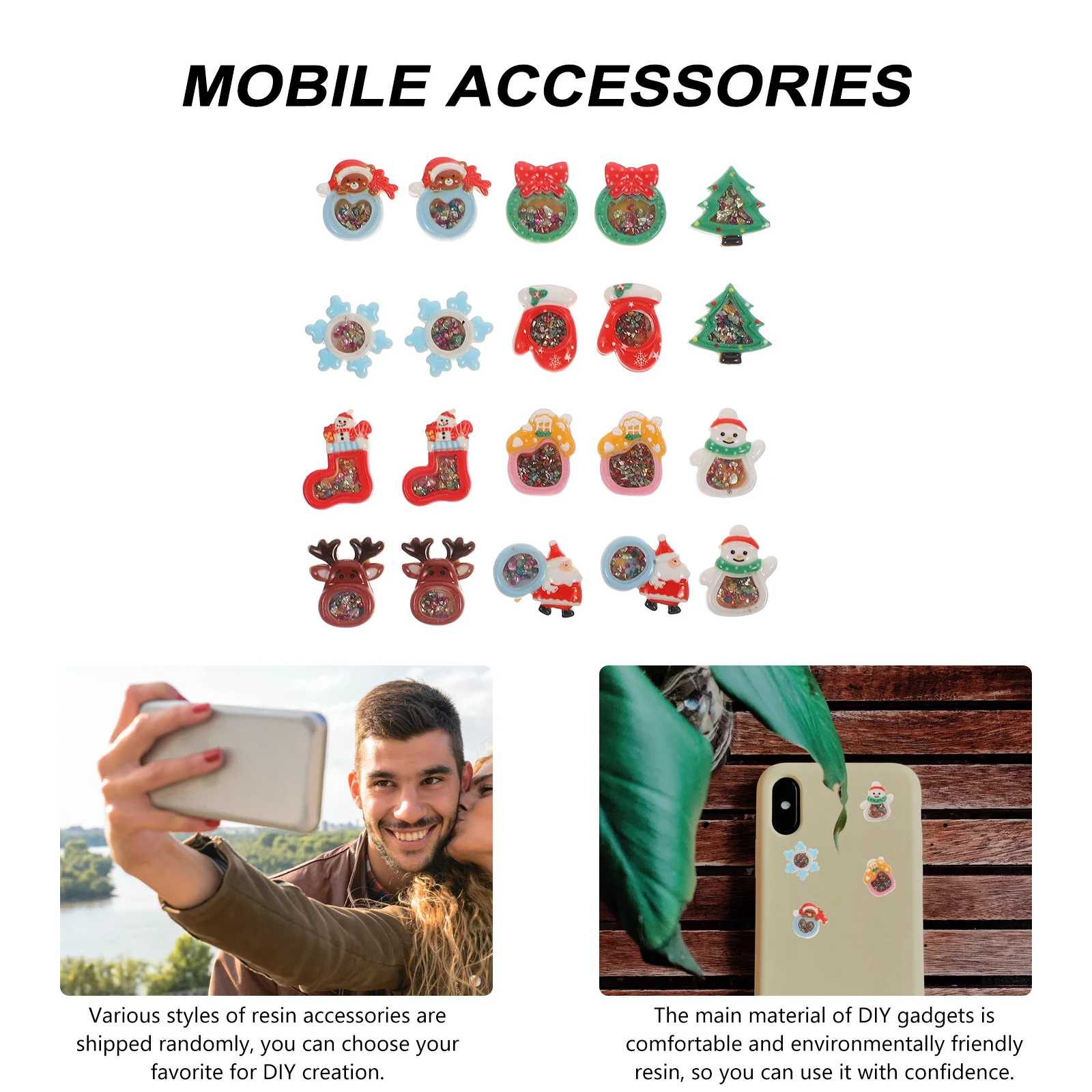 

20 Pcs Christmas Small Decor Miniature DIY Hairpin Accessories Resin Ornaments Mobile Phone Case Decoration Jewelry Accessory