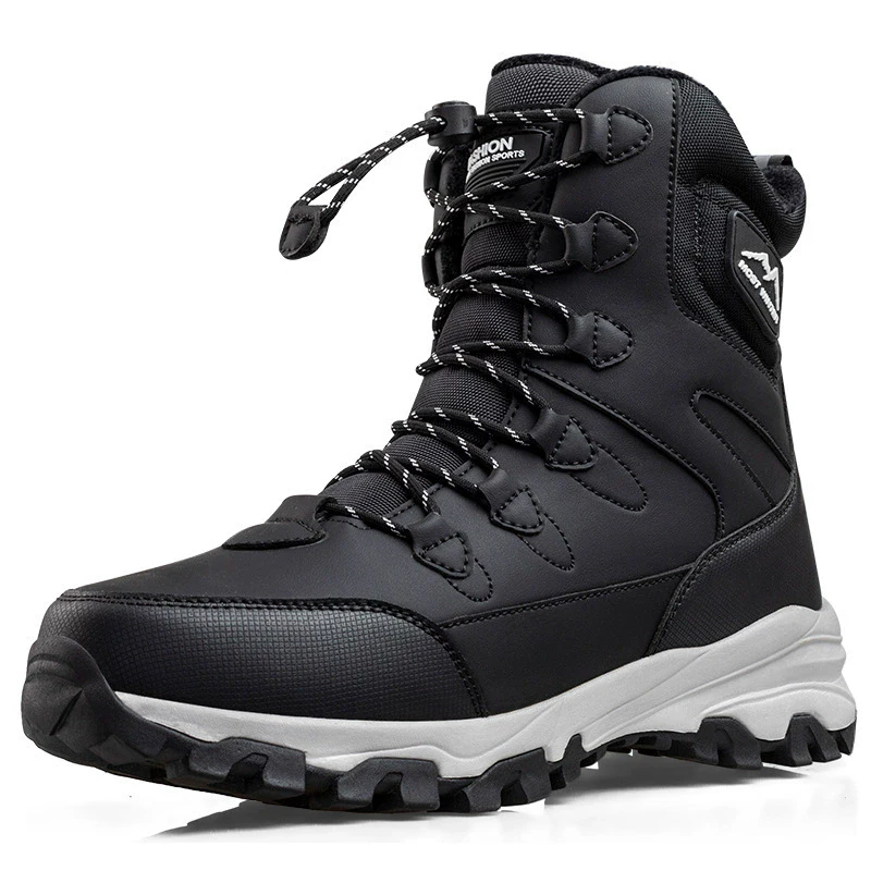 

New Winter Boots Warm Plush Men's Snow boots Men Platform Shoes Outdoors Cotton Shoes Side zipper Wear resistant Mid-Calf Boots