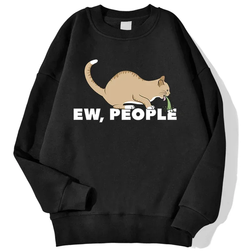 Ew people funny vomiting cat print sweatshirt men fashion crewneck hoodie simple oversize pullover casual warm sportswear