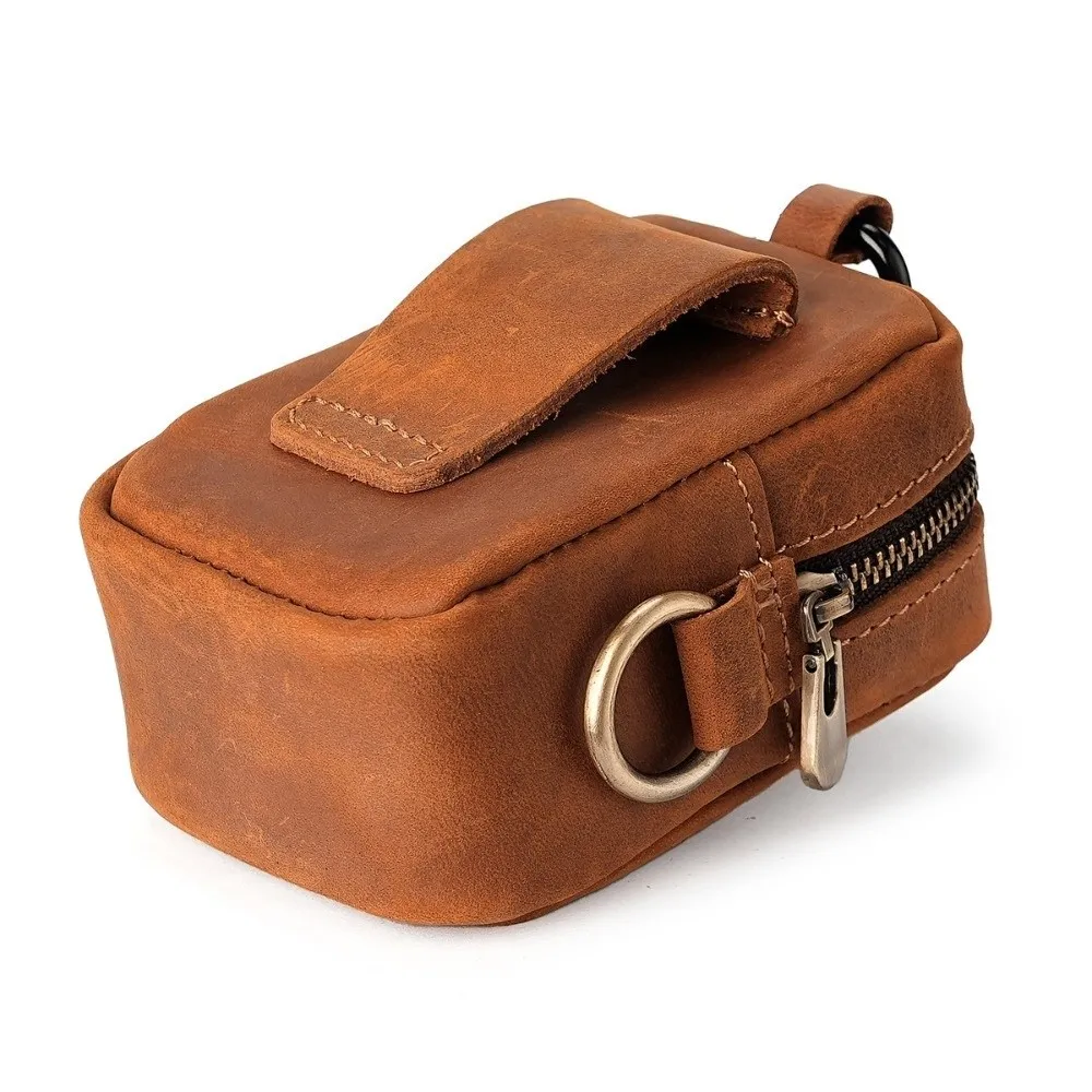 Mini Leather Waist Pack Zipper Key Holder Waterproof Keychain Pouch Solid Color Hook Design Small Coin Purse Men's Accessories