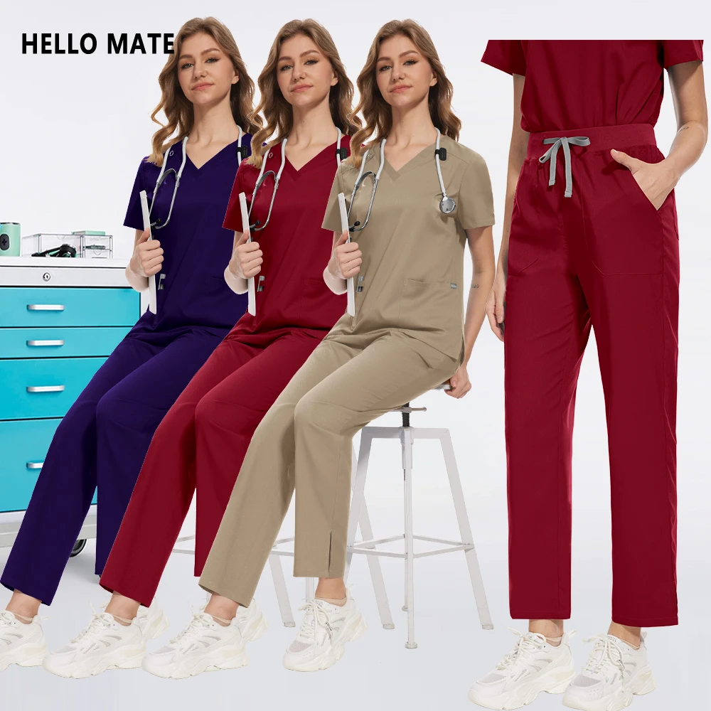 

Women Men Work Uniform Medical Uniforms V-neck Pockets Scrubs Set Dental Hospital Doctor Nurse Workwear Nursing Surgery Workwear