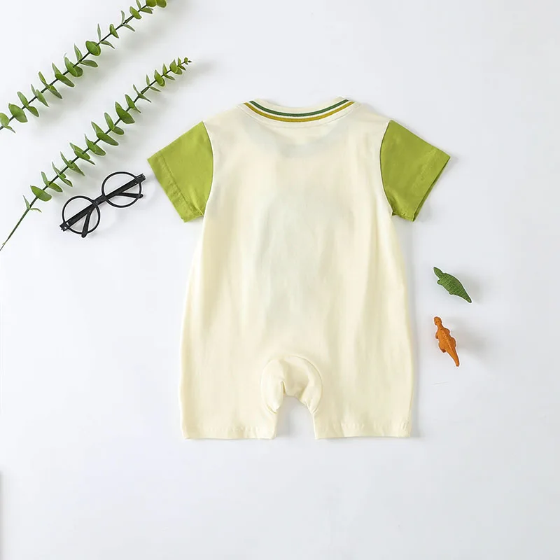 MILANCEL New Baby Summer Romper Newborn Boys Cartoon Dinosaur Short-sleeved Jumpsuit Toddler Thin Patchwock One Piece