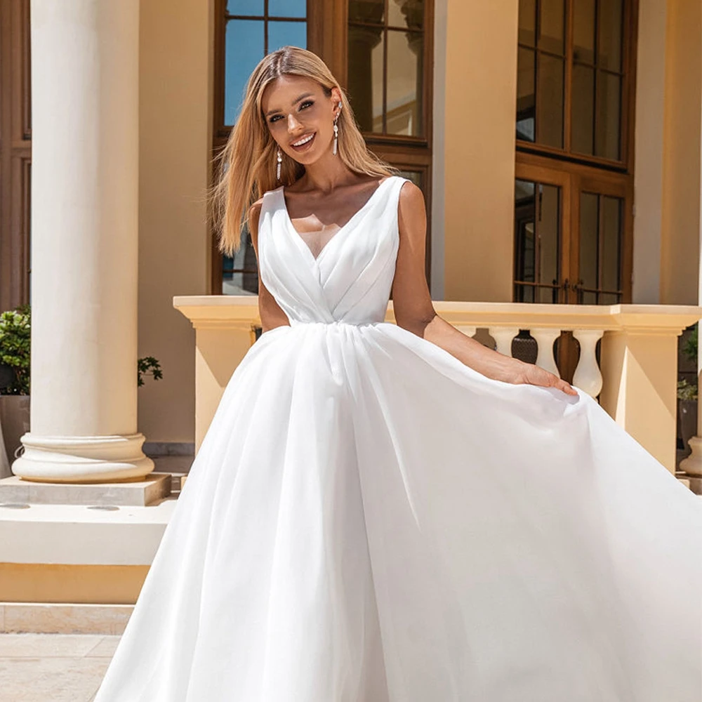 Elegante Strapless Trouwjurken Met Plooi 2024 Mouwloze Chiffon Bruidsjurken Voor Vrouwen Court Trein Vestidos De Novia Zomer