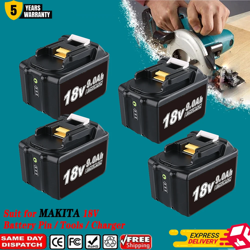 

1/2/4 шт., 9,0 Ач BL1890B, замена для Makita, 18 В, литий-ионный аккумулятор, штифт, совместимый с BL1850 BL1830 BL1815 BL1860, беспроводные электроинструменты