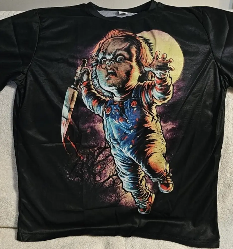 CHUCKY DOLL CHILDS PLAY FULL MOON ATTACK KNIFE HORROR SCARY T-SHIRT SHIRT