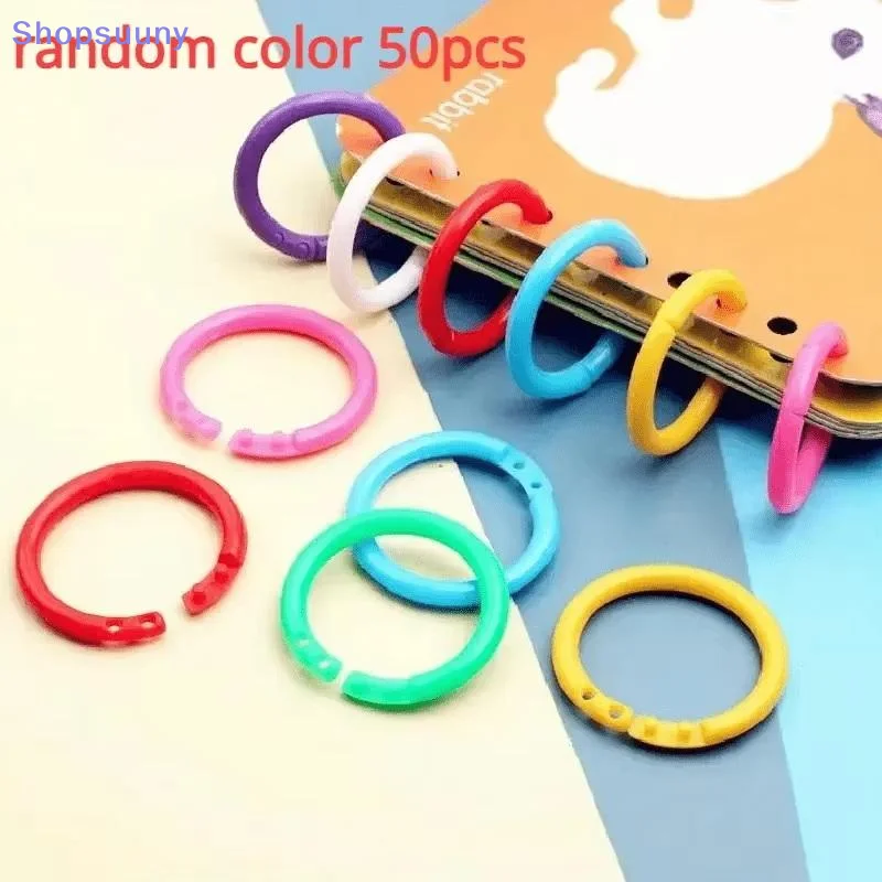 [SU]50-Pack 15mm Colorful Plastic Loose Leaf Rings For DIY Albums, Document Binding & Office Organization[SU]