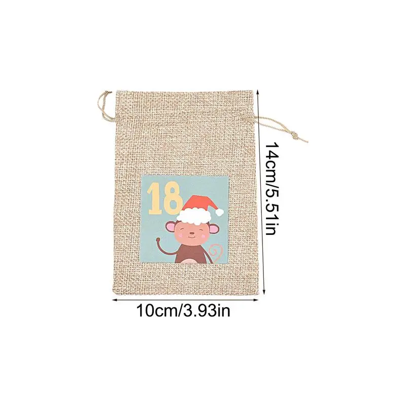 Christmas Small Linen Bag Countdown 24 Days Christmas Countdown Burlap Bags Hangable Drawstring Candy Bags Reusable Fabric Bags