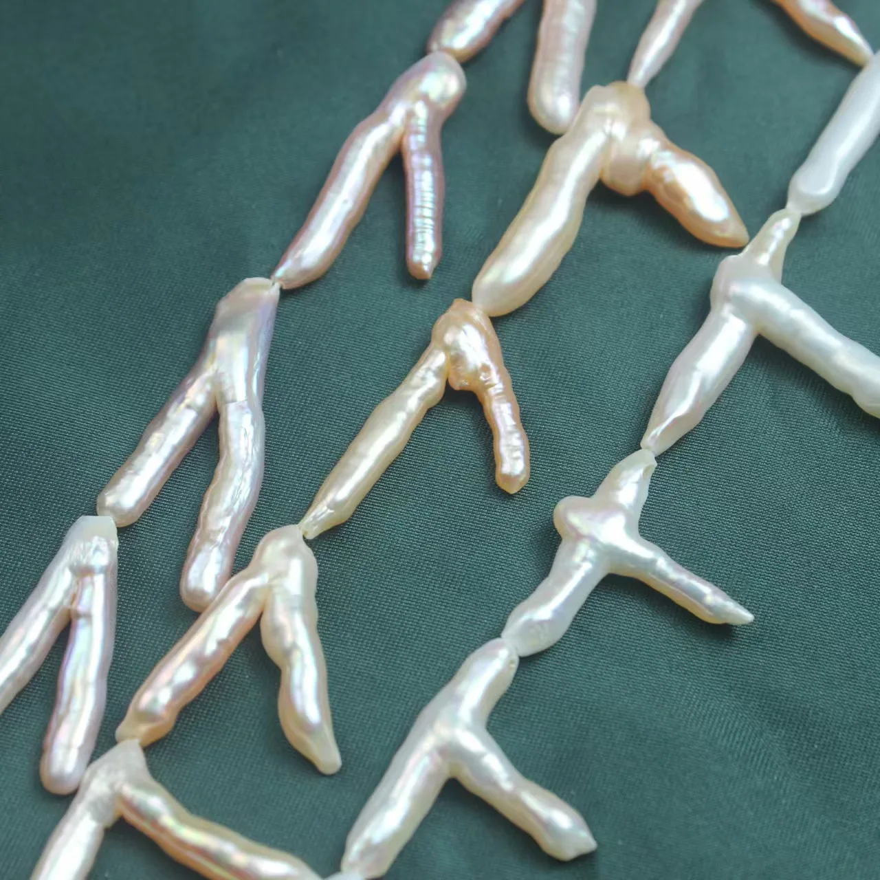 Qingmos 20*30mm Two Branches Chicken Toe Natural White Pearl Loose Beads for Jewelry Making Necklace DIY Necklace Strands 14''