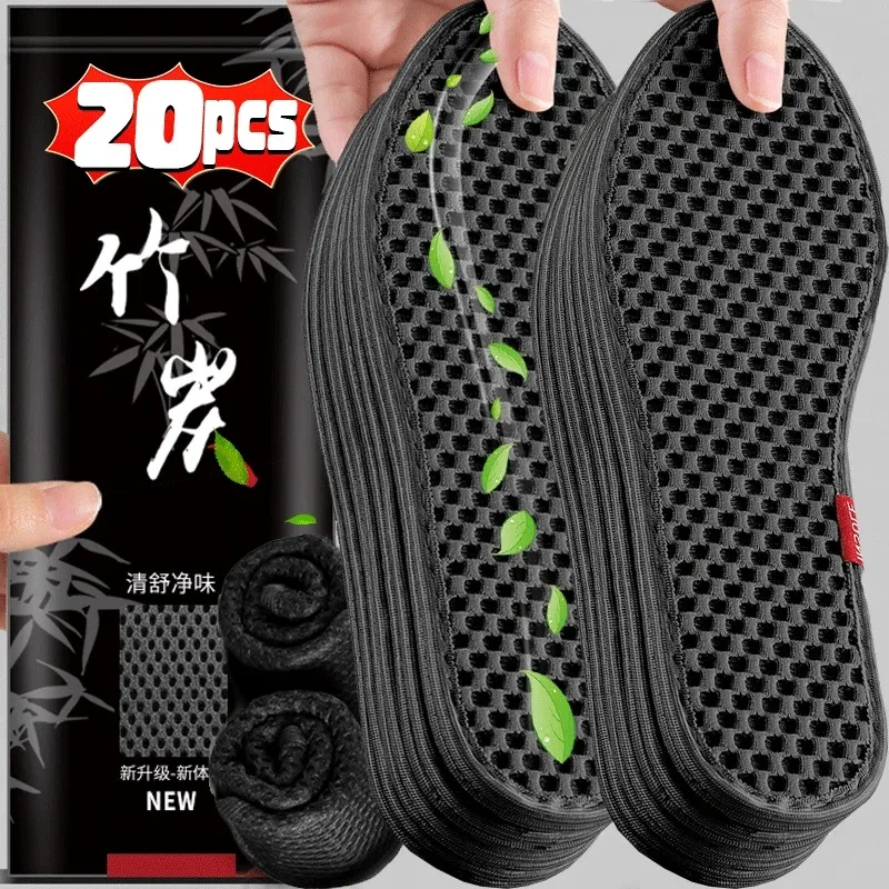 2-20pc Bamboo Charcoal Deodorant Insoles Mesh Breathable Absorb-Sweat Shoe Pads Men Running Sports Shoes Insert Deodorant Insole