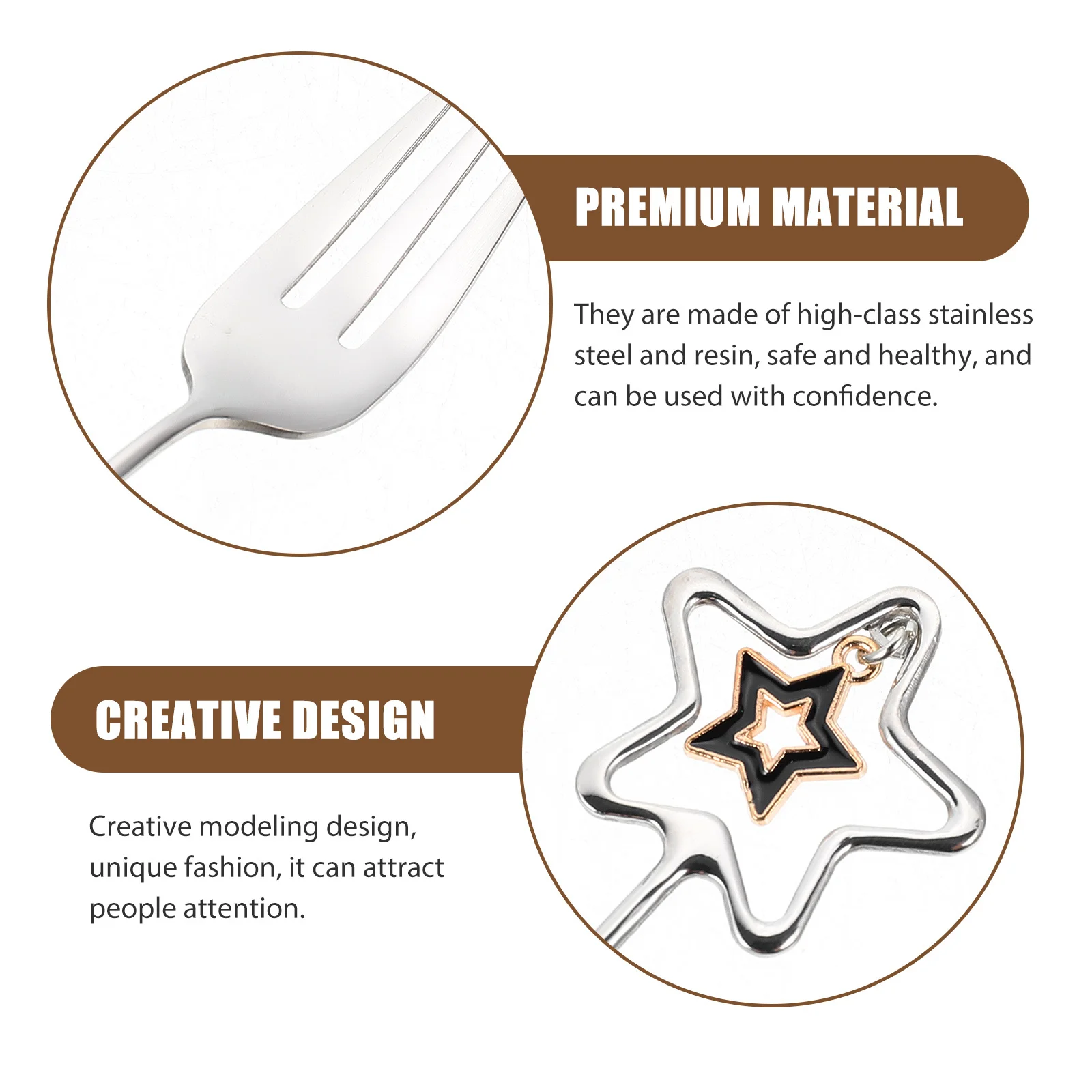 

1 set 1 Set Of Star Spoon Fork Stainless Steel Resin Dessert Utensils For Ice Cream Coffee Cake Party Tableware Kitchen Gadget