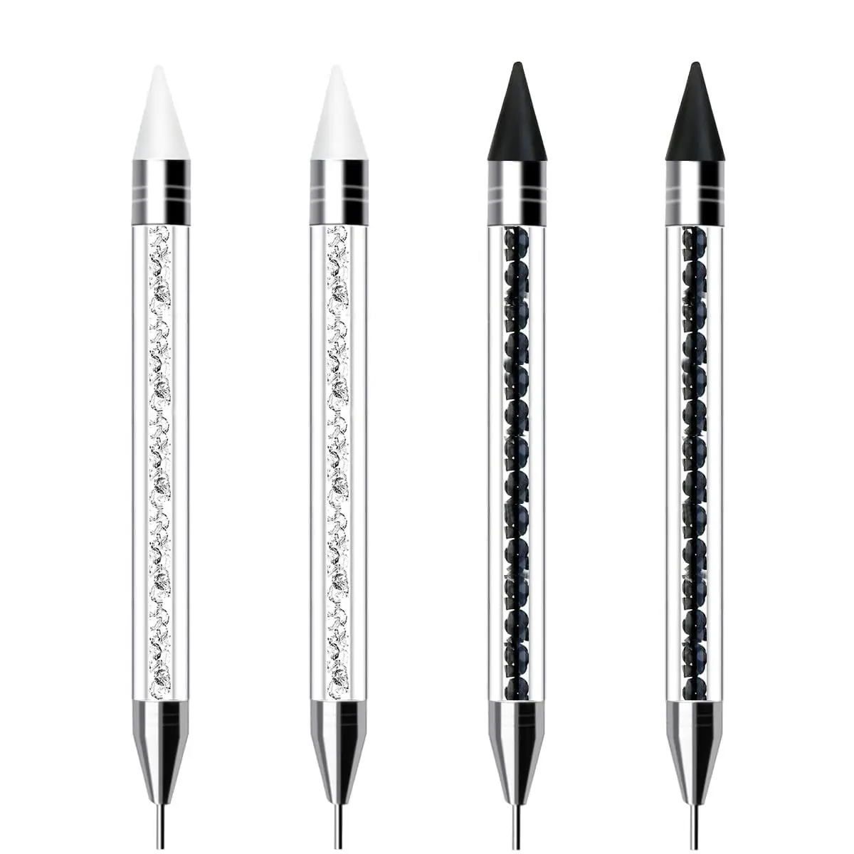 4PCS Rhinestone Picker Dotting Tool Dual Ended Self-adhesive Wax Pen Replaceable Tip for Nail Art Gems Manicure DIY