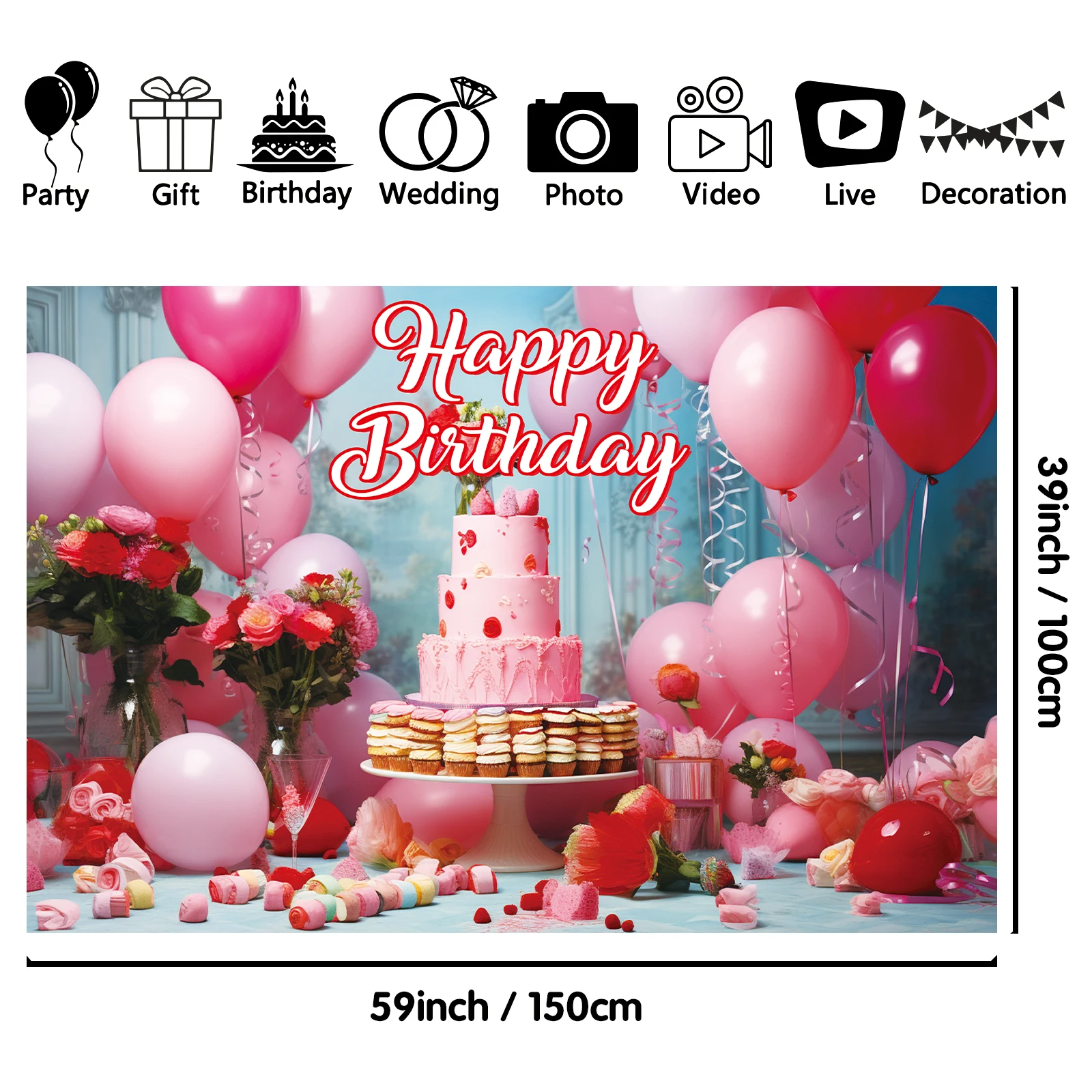 1PCS 100x150cm Happy Birthday(9) Theme Backdrop,Photography Background,Used To Gifts,Activities Or Other Party Decoration